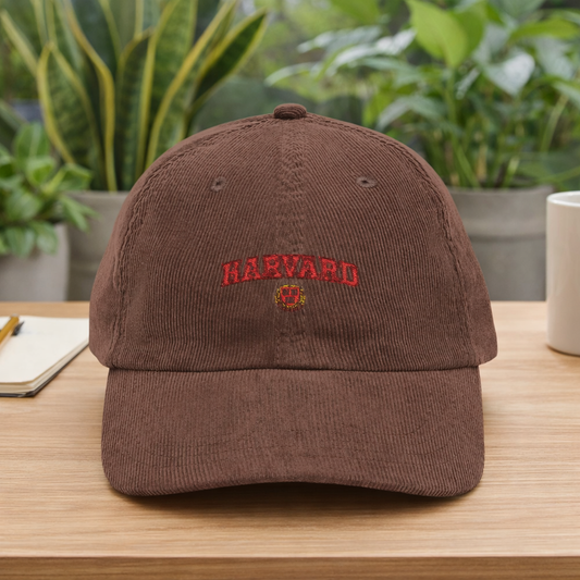 Vintage Corduroy Cap — Embroidered 'Harvard' Retro Dad Hat